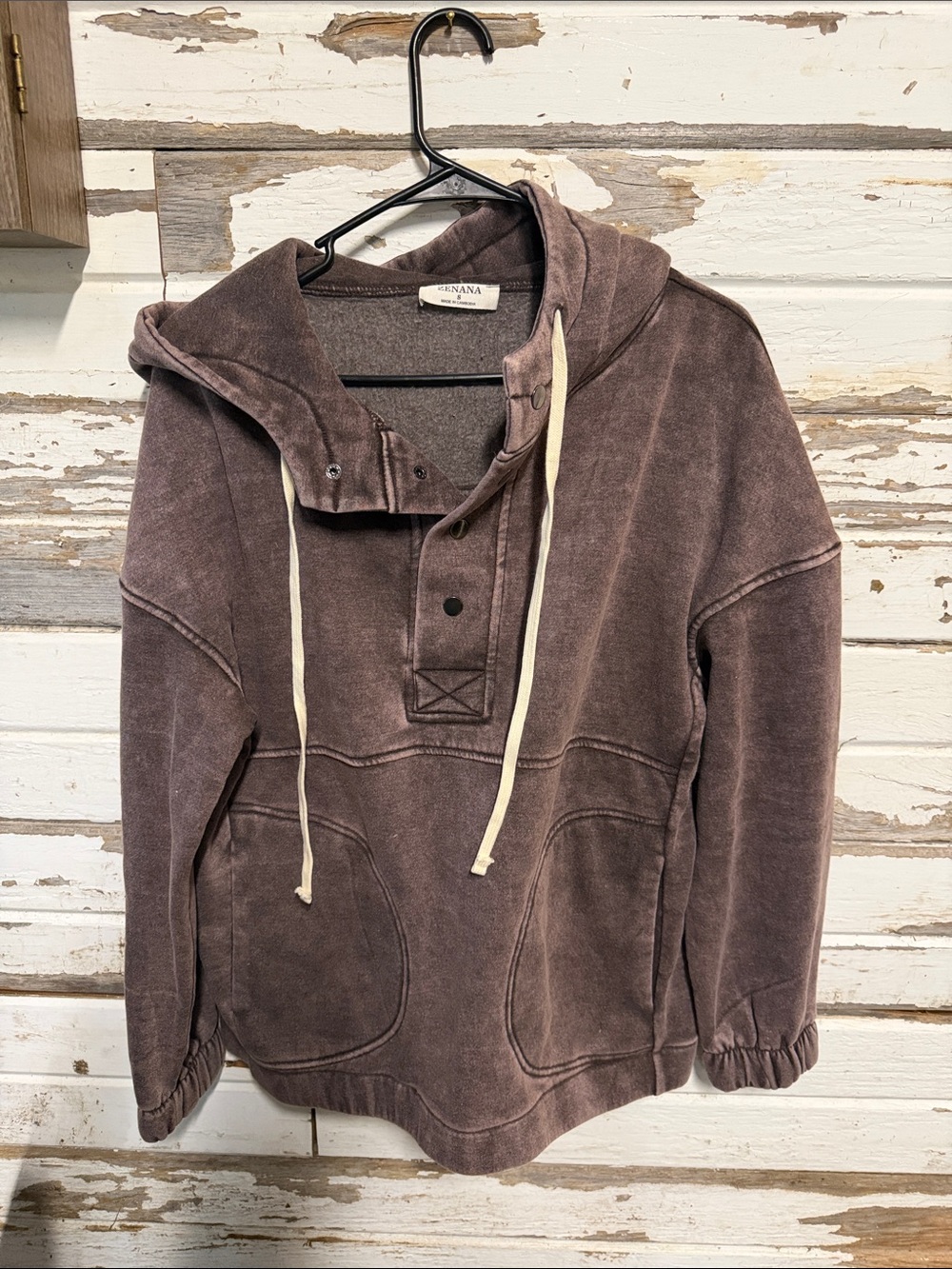 Zenana Outfitters Faded Brown Pullover Hoodie with Cream Drawstrings